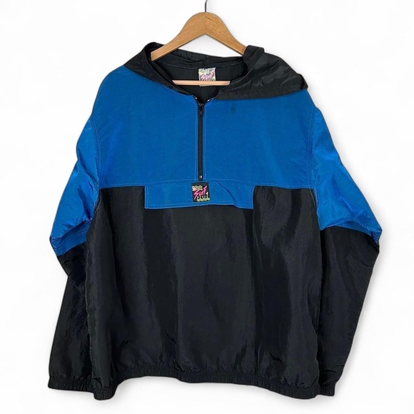 80’s vintage Surf Style black and blue / aqua quarter zip windbreaker - Picture 1 of 8